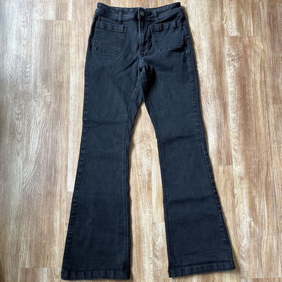 ModCloth‎ Black Mariner Flare Jeans Womens 4 Black High Waisted *flaw - Picture 2 of 11